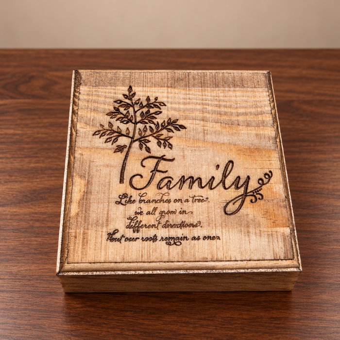 Family Tree engraved wooden jewelry box