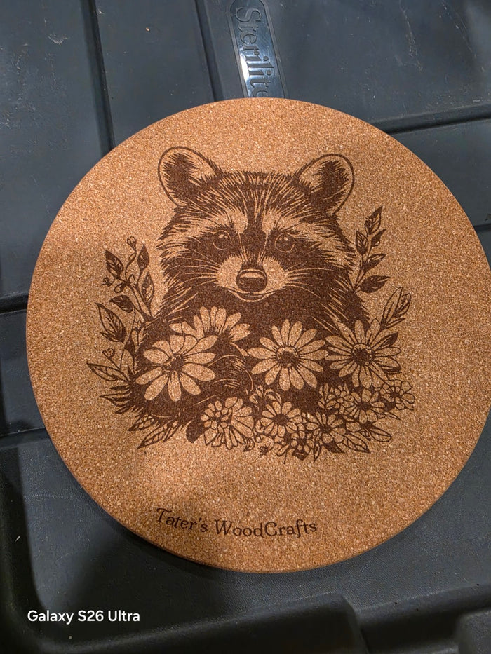 Floral Raccoon Cork Trivet product photograph