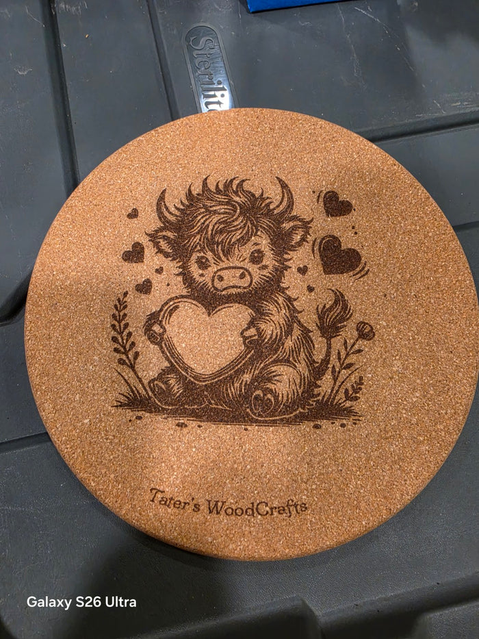 Highland Cow with Heart Cork Trivet product photograph