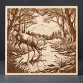 Deer at Woodland Stream Engraved Wooden Sign — 12 × 12 in