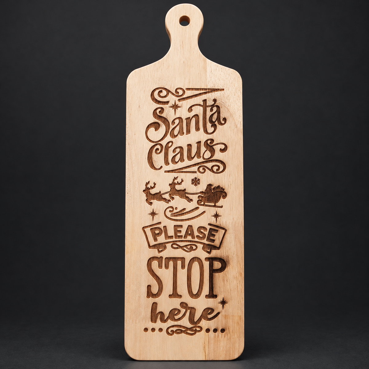 Santa Claus Please Stop Here Engraved Long Paddle Board