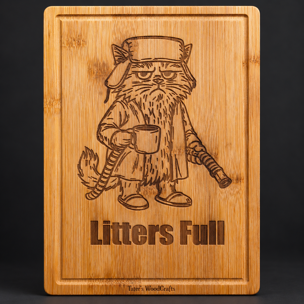Litter's Full Cat Engraved Bamboo Cutting Board
