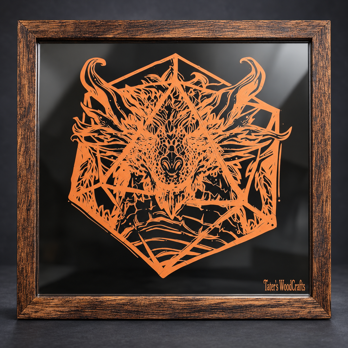 Geometric Dragon Framed Engraved Mirror