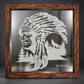 Headdress Portrait & Howling Wolf Framed Engraved Mirror