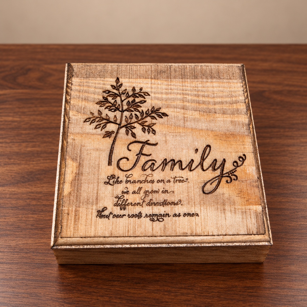 Family Tree engraved wooden jewelry box