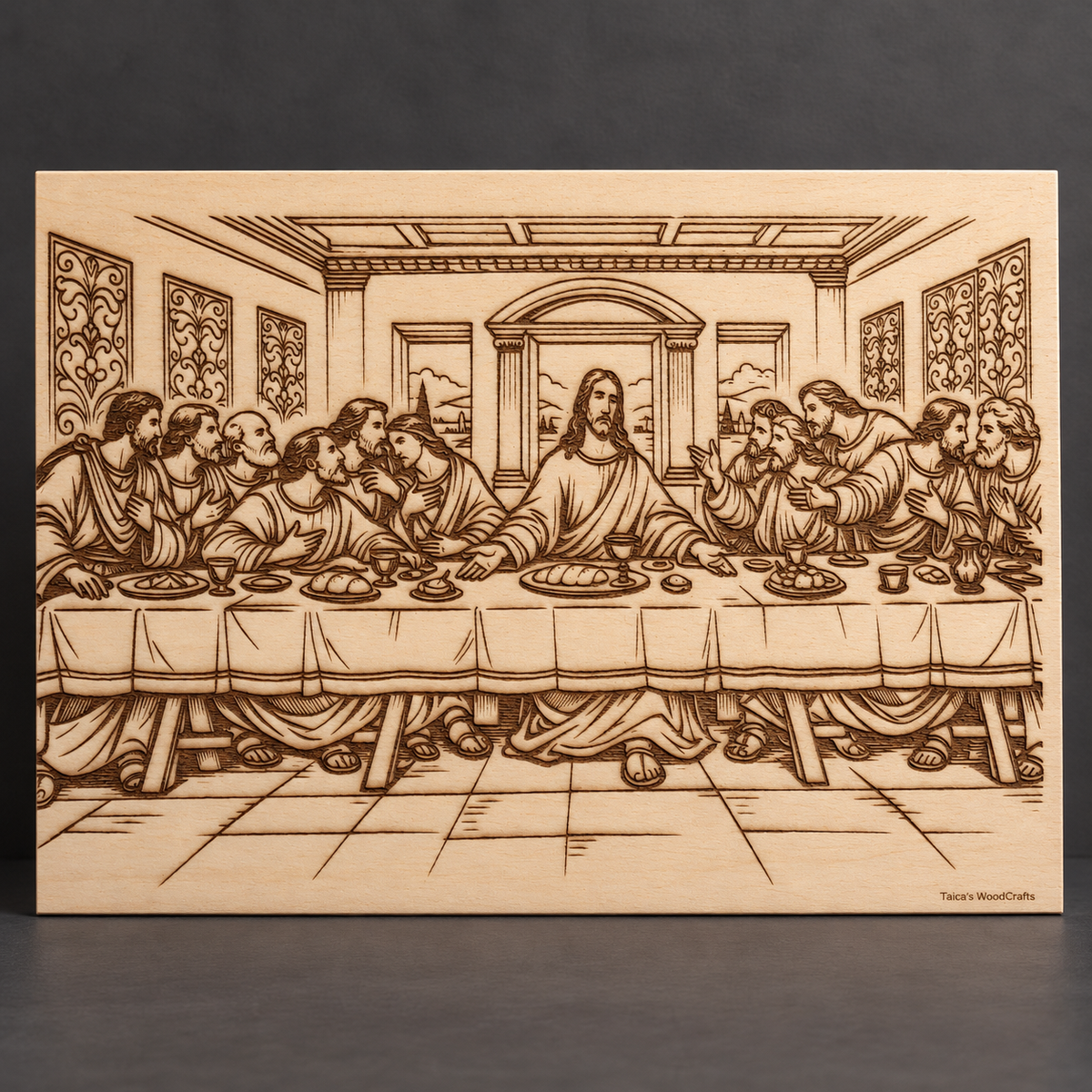 The Last Supper Engraved Wooden Canvas — 8 × 11 in