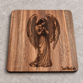 Individual square wooden coaster engraved with Praying Angel design