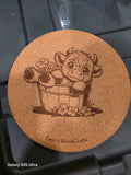 Baby Highland Cow in Bucket Cork Trivet product photograph
