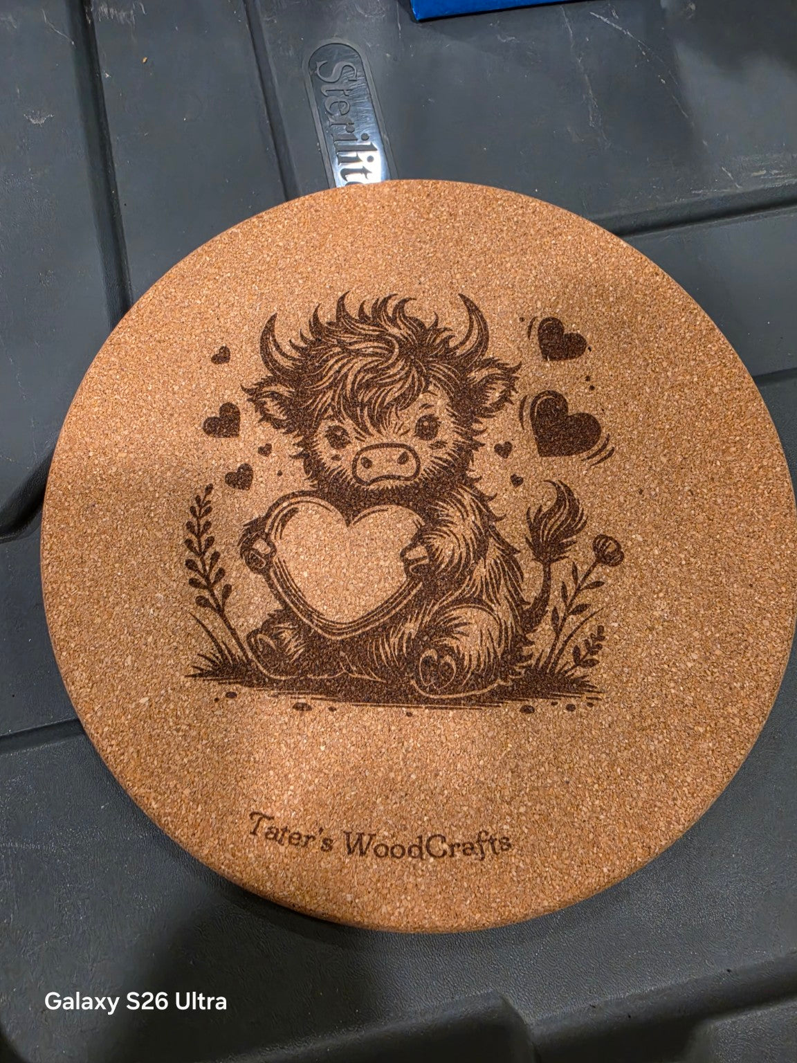 Highland Cow with Heart Cork Trivet product photograph