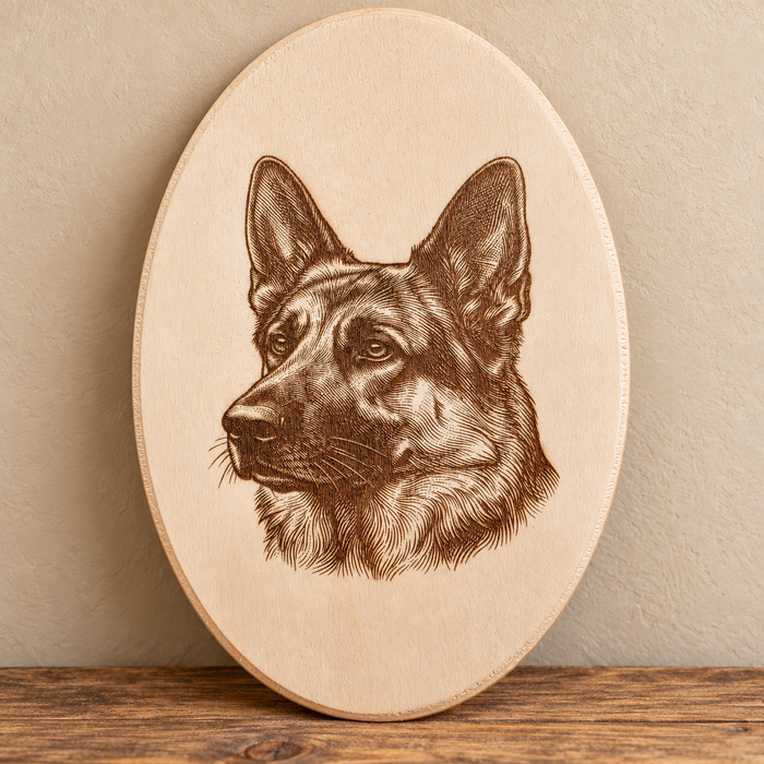 German Shepherd Portrait Oval Wooden Plaque
