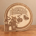 Happy Halloween Haunted Castle Wooden Decoration on professional rustic display