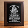 To My Only Love engraved skull couple plaque on dark wood backing