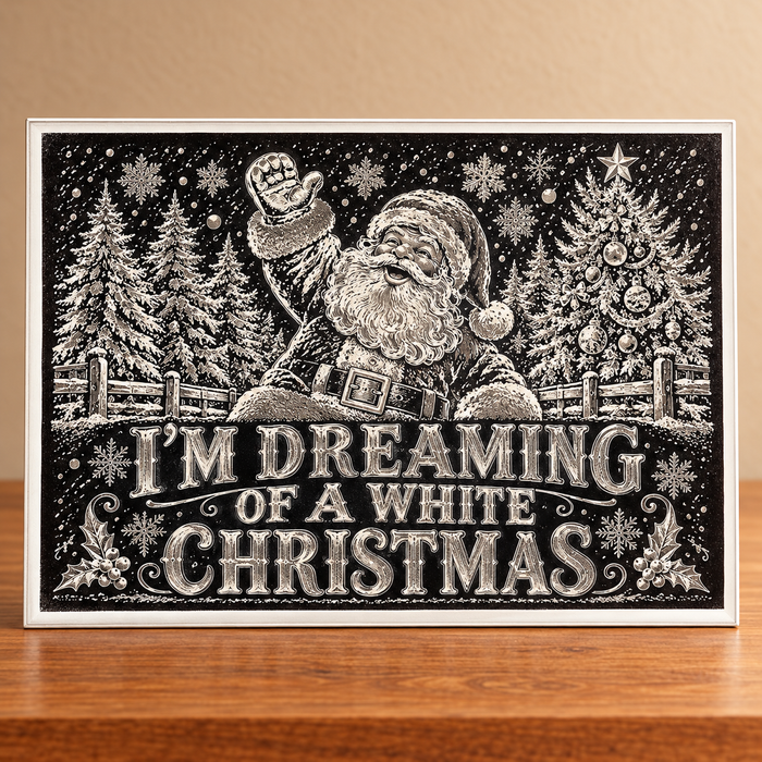 Framed engraved Santa sign reading I'm Dreaming of a White Christmas