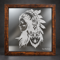 Woman in Feathered Headdress & Wolf Framed Engraved Mirror